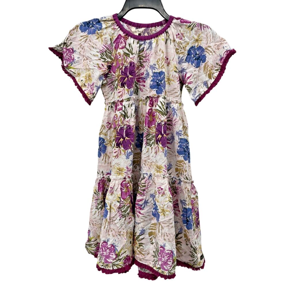 Matilda Jane Pink Purple Floral Hibiscus Trapeze Dress Fringe Trim NWT Girls 10